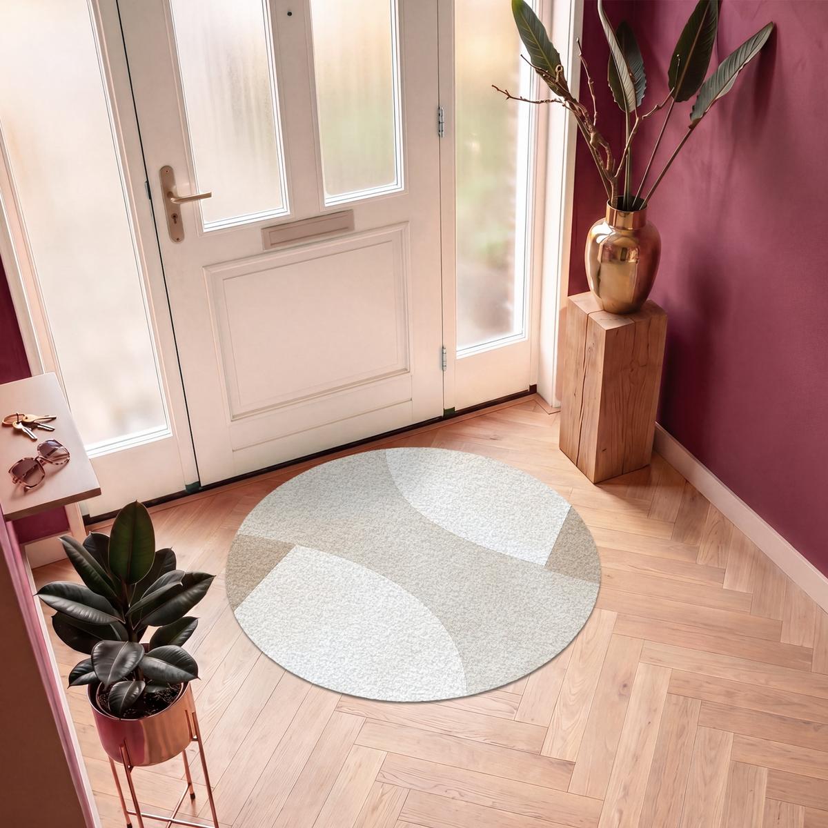 FUSSMATTE Braun - Japandi - Abstrakt Schmutzfangmatte 120x120 cm - Beige, Kunststoff (120/0.4cm) - MuchoWow