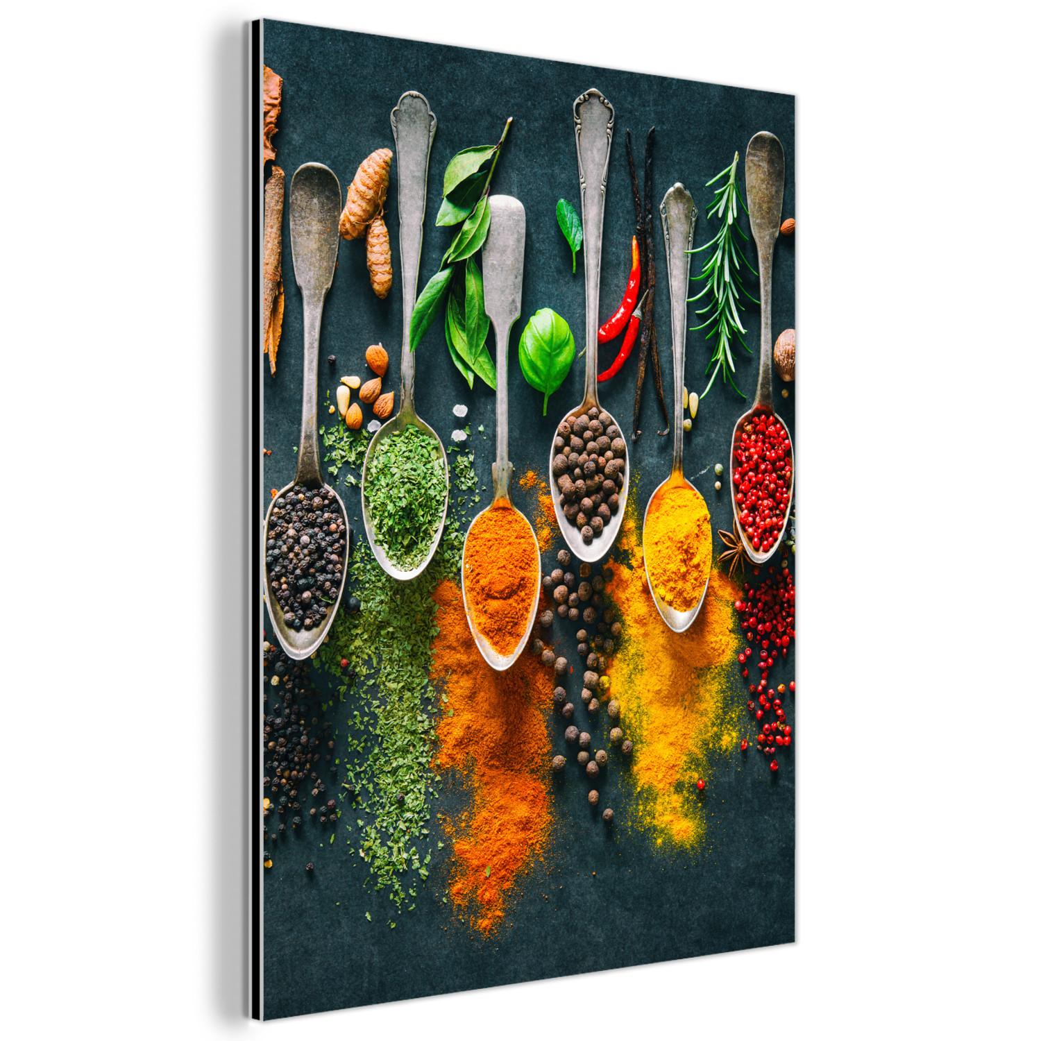 METALLBILD Kräuter - Gewürze - Löffel 60x80 cm - Currygelb, Metall (60/80cm) - MuchoWow