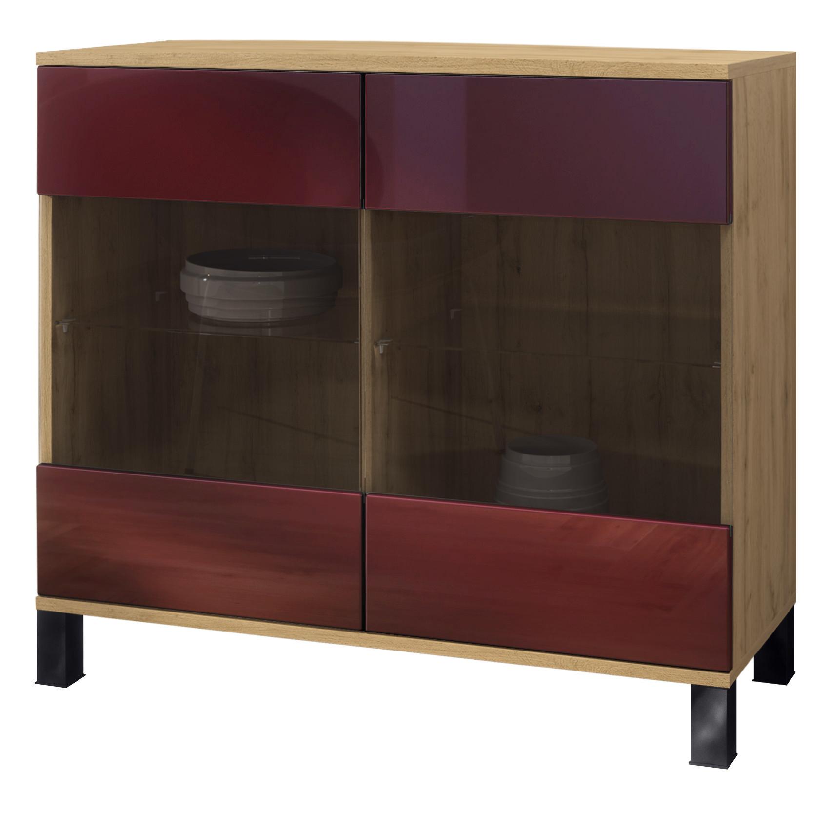 KOMMODE Bari Bordeaux Hochglanz - Bordeaux, Holzwerkstoff (92.5/84.5/35cm) - Vladon