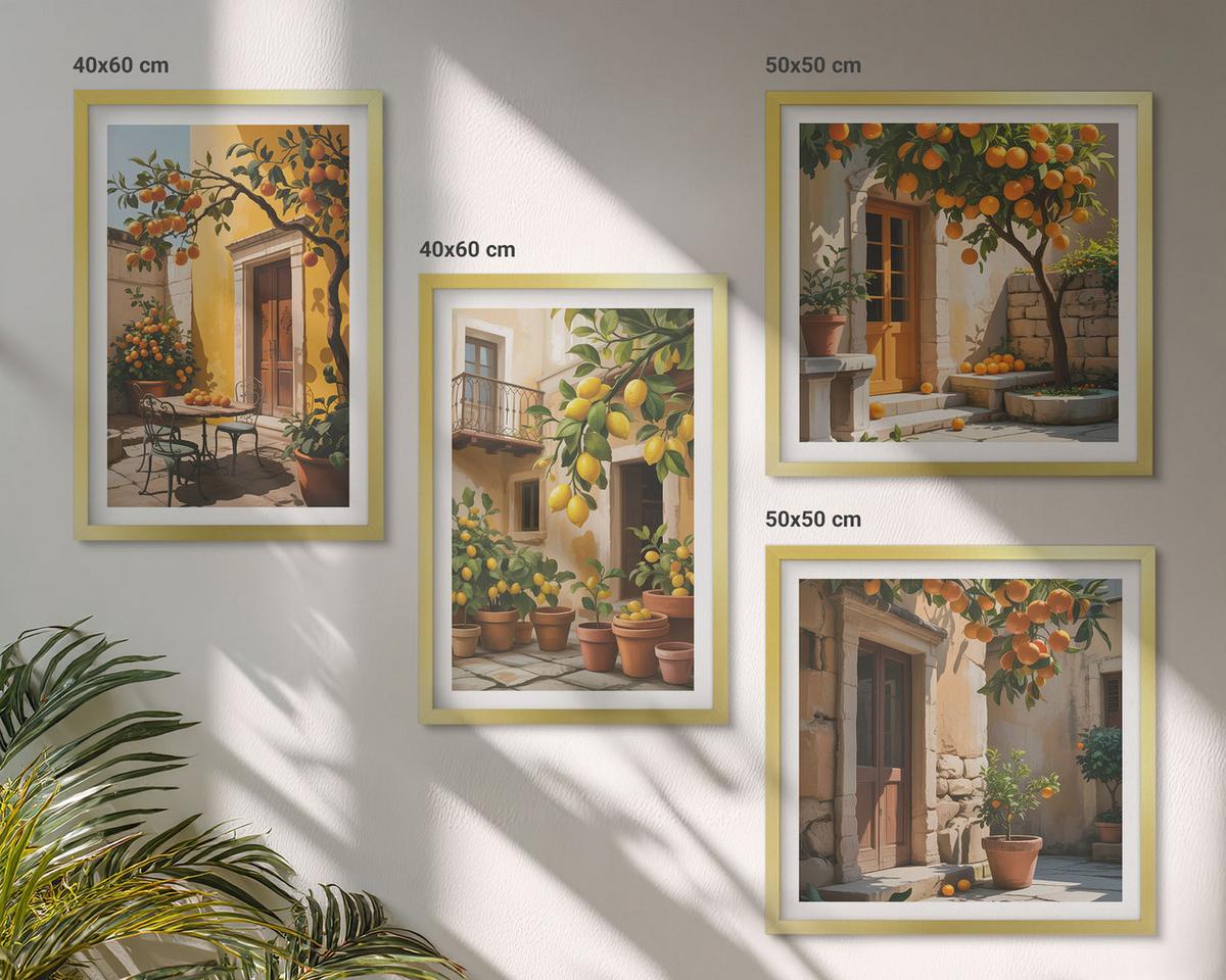 BILDER SET 4er Set - 50x50 cm & 40x60 cm Goldrahmen - Zitrusfrüchte in der Sonne - Goldfarben, Kunststoff (50/50cm) - TULUP