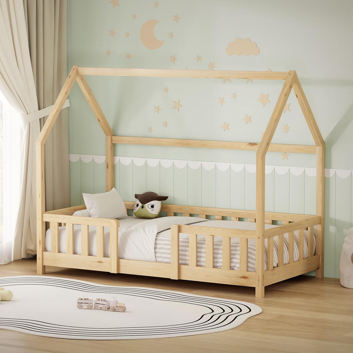 KINDERBETT 80x160 cm mit Rausfallschutz Natur aus Kiefernholz - Naturfarben, Holz (80/160cm) - ML-DESIGN