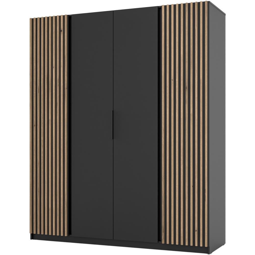 DREHTÜRENSCHRANK Kaya 200/62/239 4-Türig mit Lamellen - Eichefarben/Schwarz, Holzwerkstoff (200/239/62cm) - Beautysofa