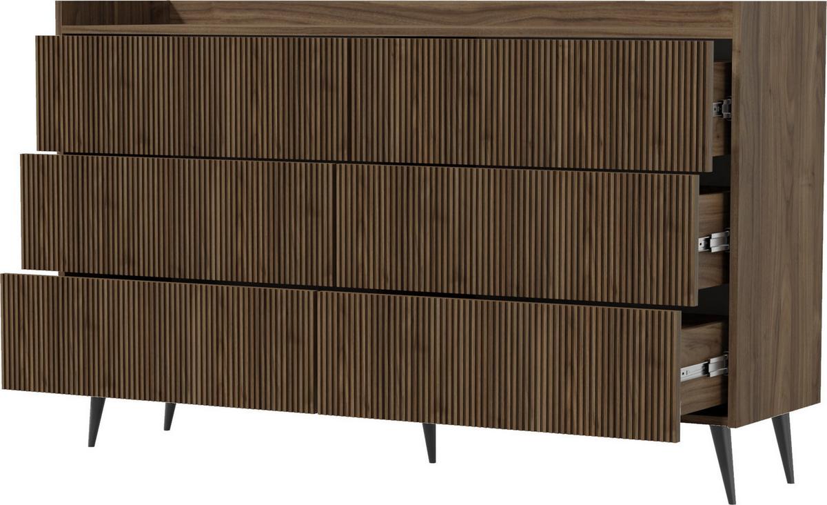 KOMMODE Arysa in Braun Walnuss Holzoptik 92/150/41 cm - Walnussfarben, Holzwerkstoff/Metall (150/92/41cm) - WFL GROUP