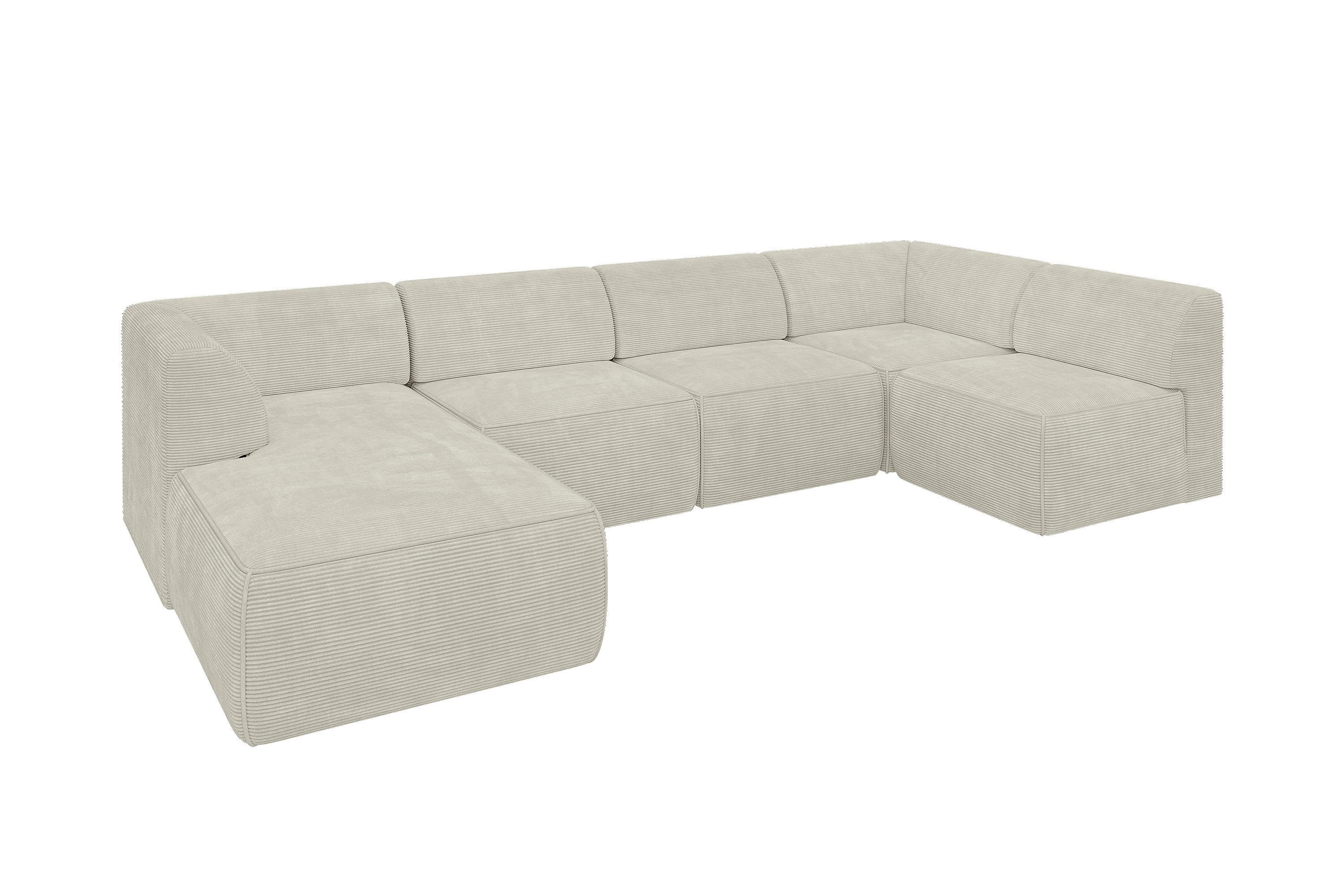 WOHNLANDSCHAFT Ottomane Links MOVO-L 345x180x78 cm Cream Cord - Creme, Holzwerkstoff/Kunststoff (345/78/180cm) - ALTDECOR