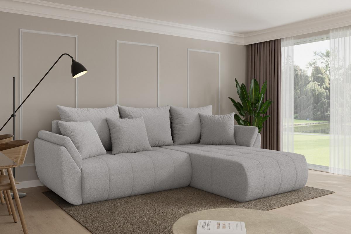 ECKSOFA mit Schlaffunktion Ottomane Rechts TOKO-L 277x194x86 Hellgrau Bouclé - Silberfarben/Hellgrau, Holzwerkstoff/Kunststoff (277/194cm) - ALTDECOR
