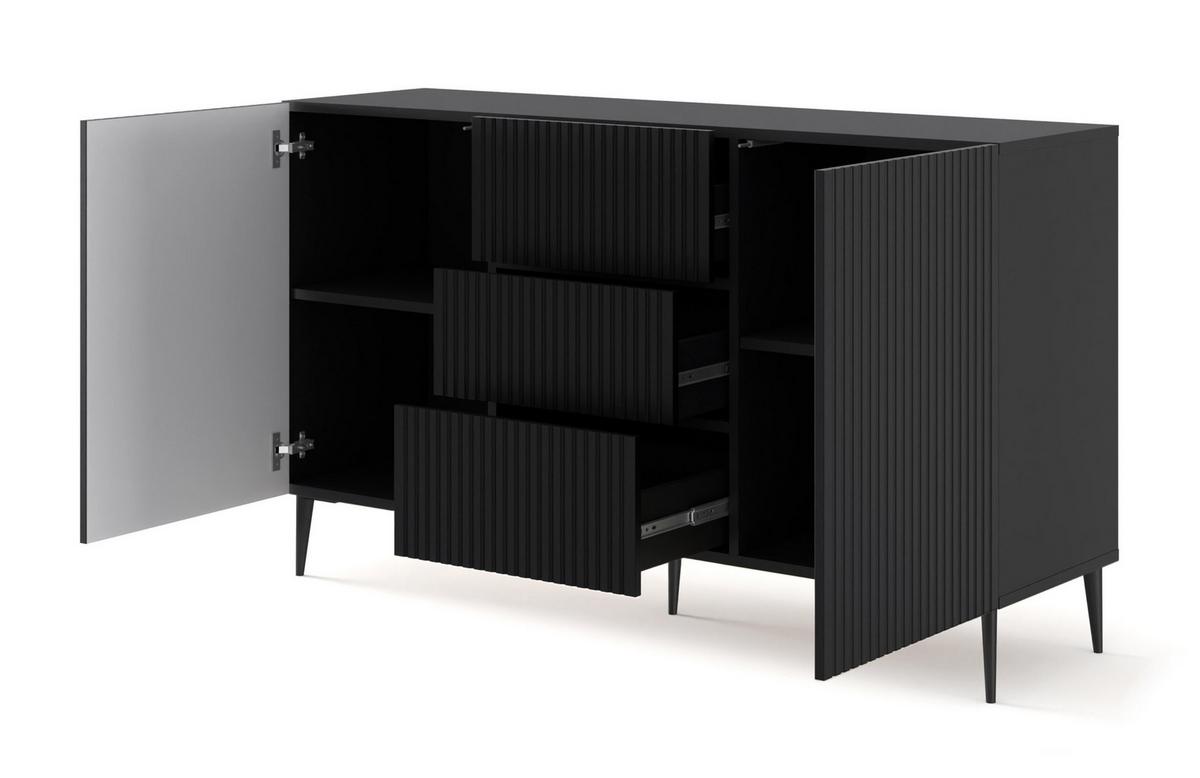 KOMMODE Schwarz, Schwarz, Schwarz 150/87/42 - Schwarz, Holzwerkstoff (150/87/42cm) - RAUMHIRSCH FURNITURE
