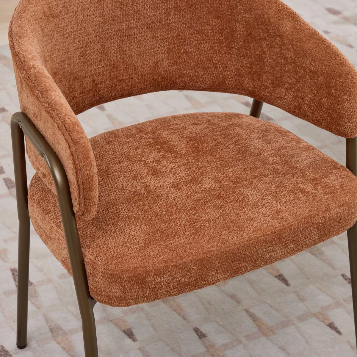 ESSZIMMERSTUHL chenille orange mit ergonomischen armlehnen & metallbeinen - Orange, Textil (57/79.5/54.5cm) - Urban Meuble
