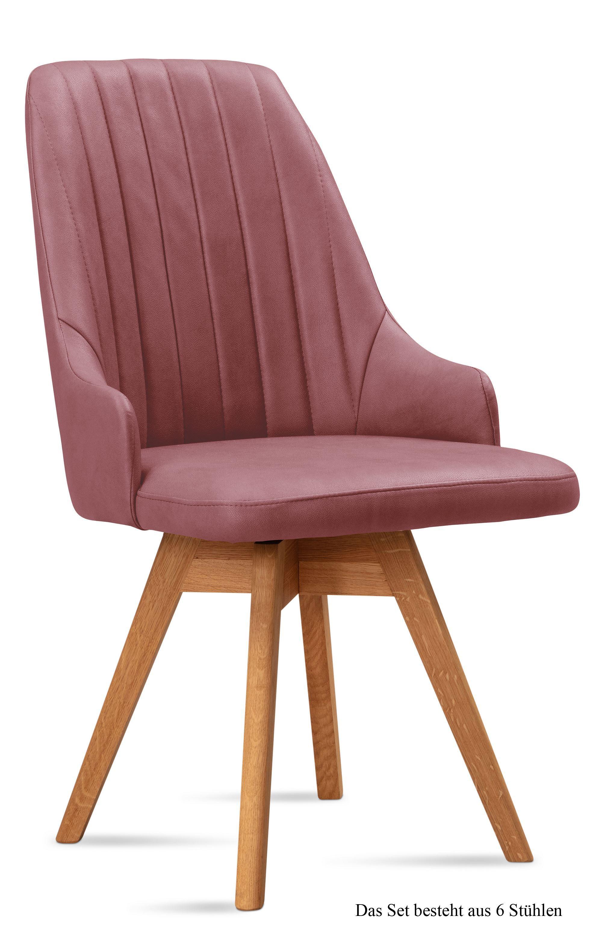 ESSZIMMERSTUHL drehbar (6er-Set) Dotti 52x91x60 Eiche geölt/Rosewood - Eichefarben/Dunkelrosa, Kunststoff (60/91/52cm) - 58aufmkessel