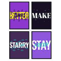 POSTER Set mit 4 lila Etikettendesign und Motivationsnachrichten A3 Schwarzer Rahmen - Schwarz, Papier (29.7/3cm) - Nacnic