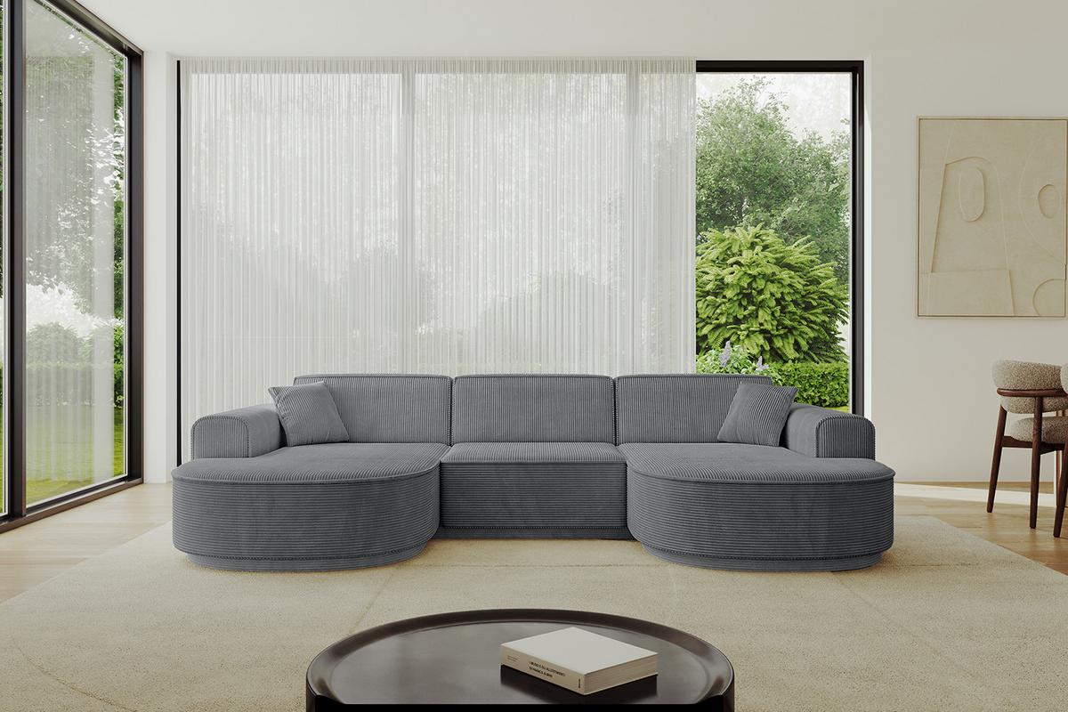 WOHNLANDSCHAFT MARI-U1-v3 - 303x171x83 cm Dunkelgrau Cord - Dunkelgrau/Schwarz, Holzwerkstoff/Kunststoff (303/83/171cm) - ALTDECOR