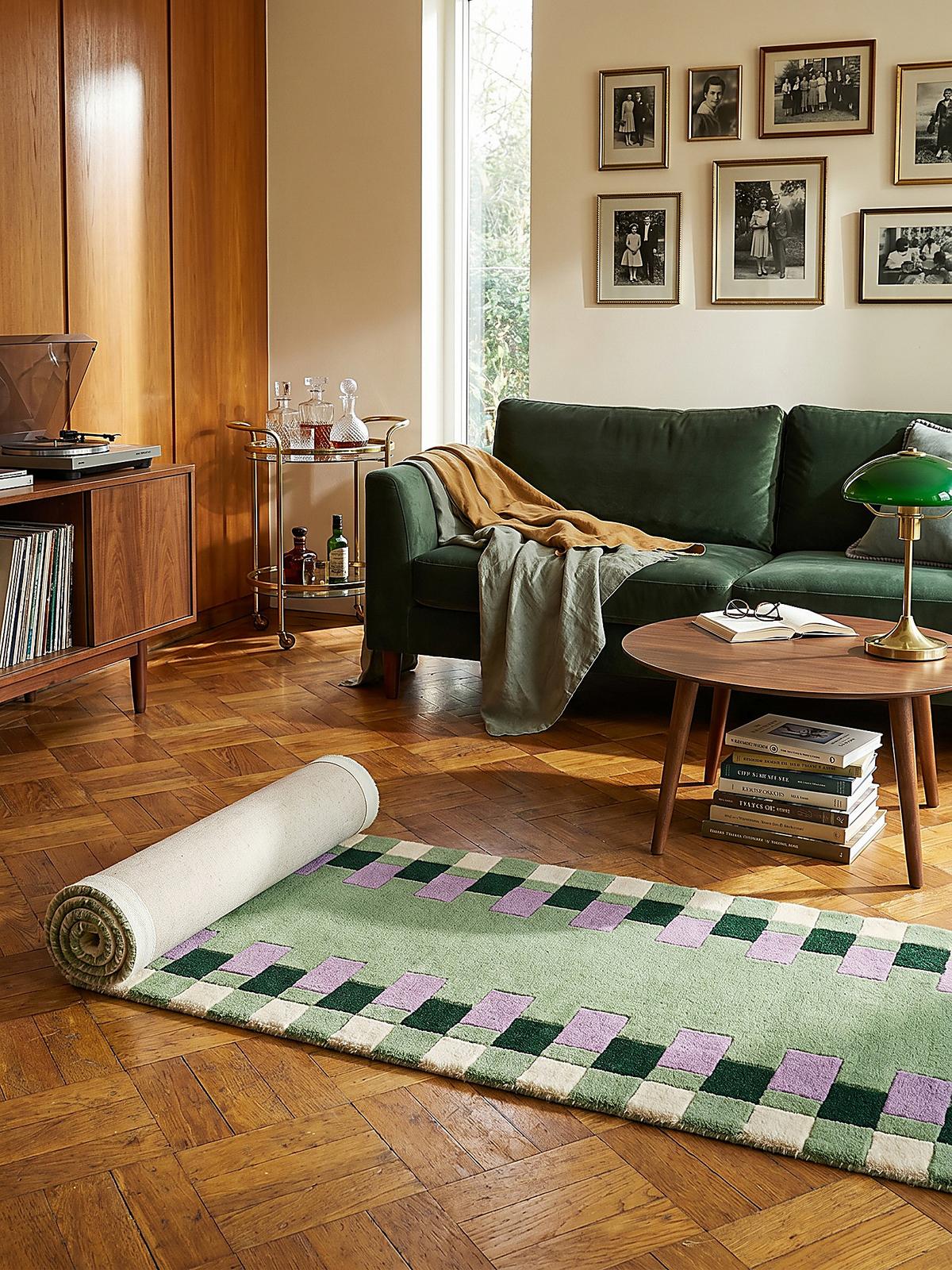 WOLLTEPPICH WENSUM, geometrisch, Grün-Lila, 60 x 230 cm - Grün, Textil (230/60cm) - KADIMA DESIGN