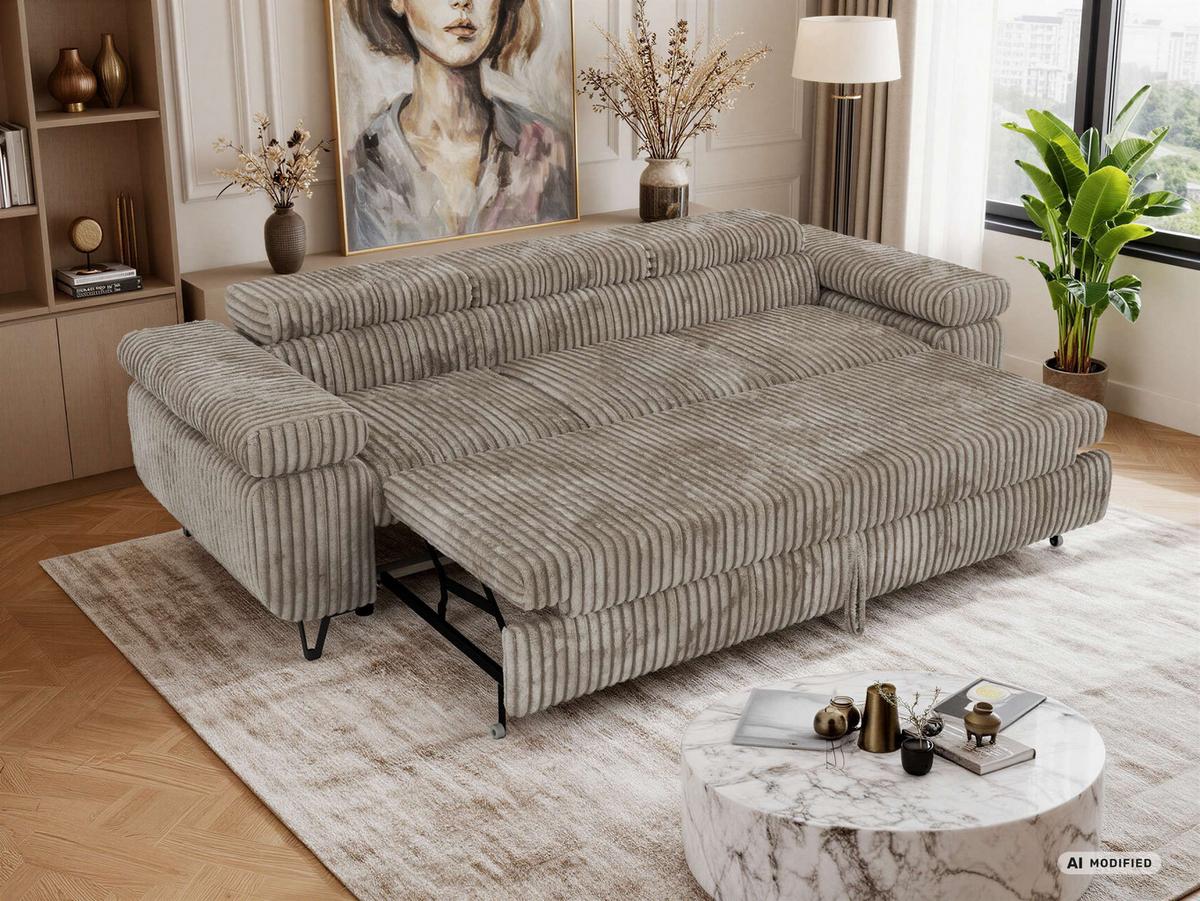 3-SITZER SOFA PETER mit Schlaffunktion - Hellbraun Cord - Hellbraun/Schwarz, Textil/Metall (262/76/99cm) - MKS