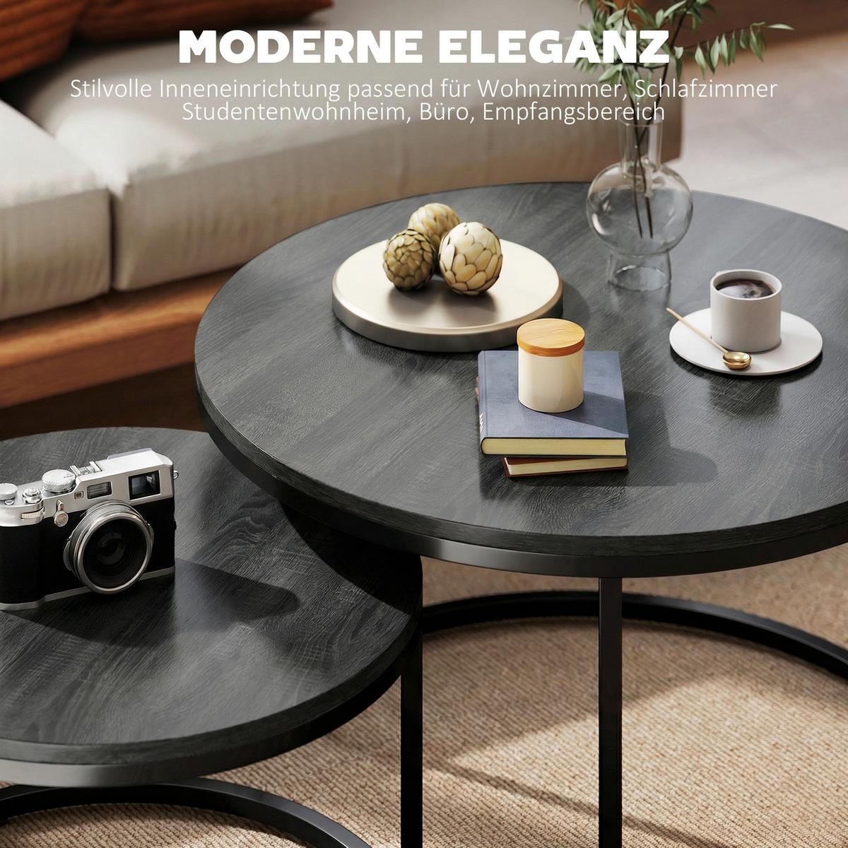 COUCHTISCH 2er Set Metall MDF Schwarz - Schwarz, Metall (78.5/78.5/46.5cm) - HOMCOM