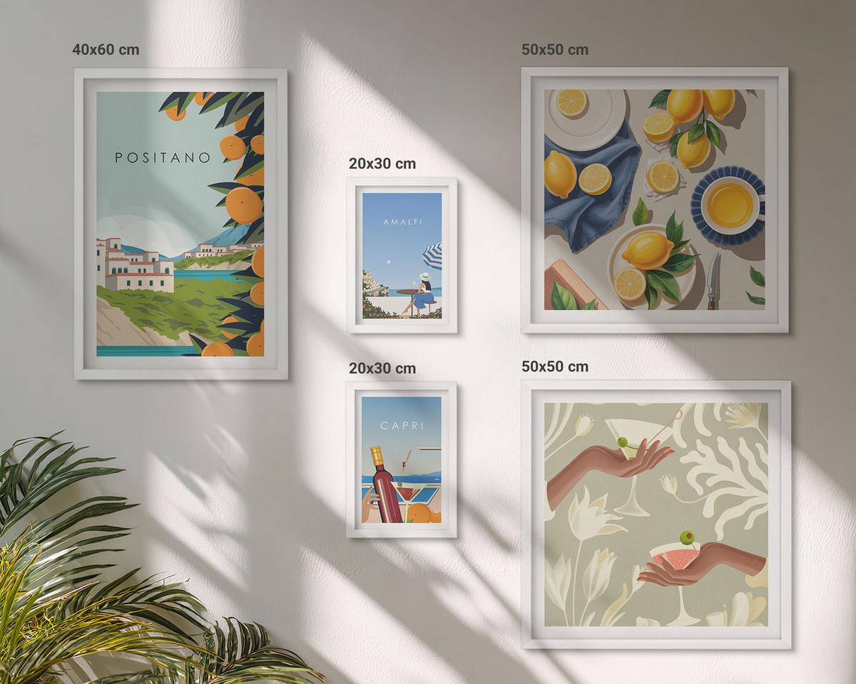 BILDER SET 5er Set - 50x50 cm & 20x30 cm & 40x60 cm Weißer Rahmen - Fruchtmuster und italienische Kultur - Weiß, Kunststoff (40/60cm) - TULUP