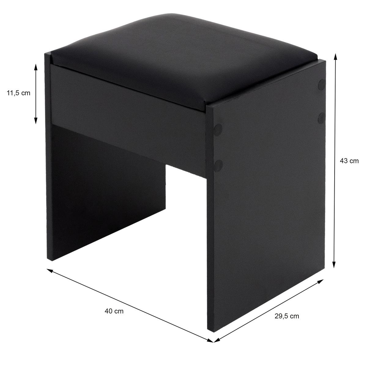HOCKER Schwarz 40x43x29,5 cm für Schminktisch - Schwarz, Holzwerkstoff (29.5/43/40cm) - ECD-Germany