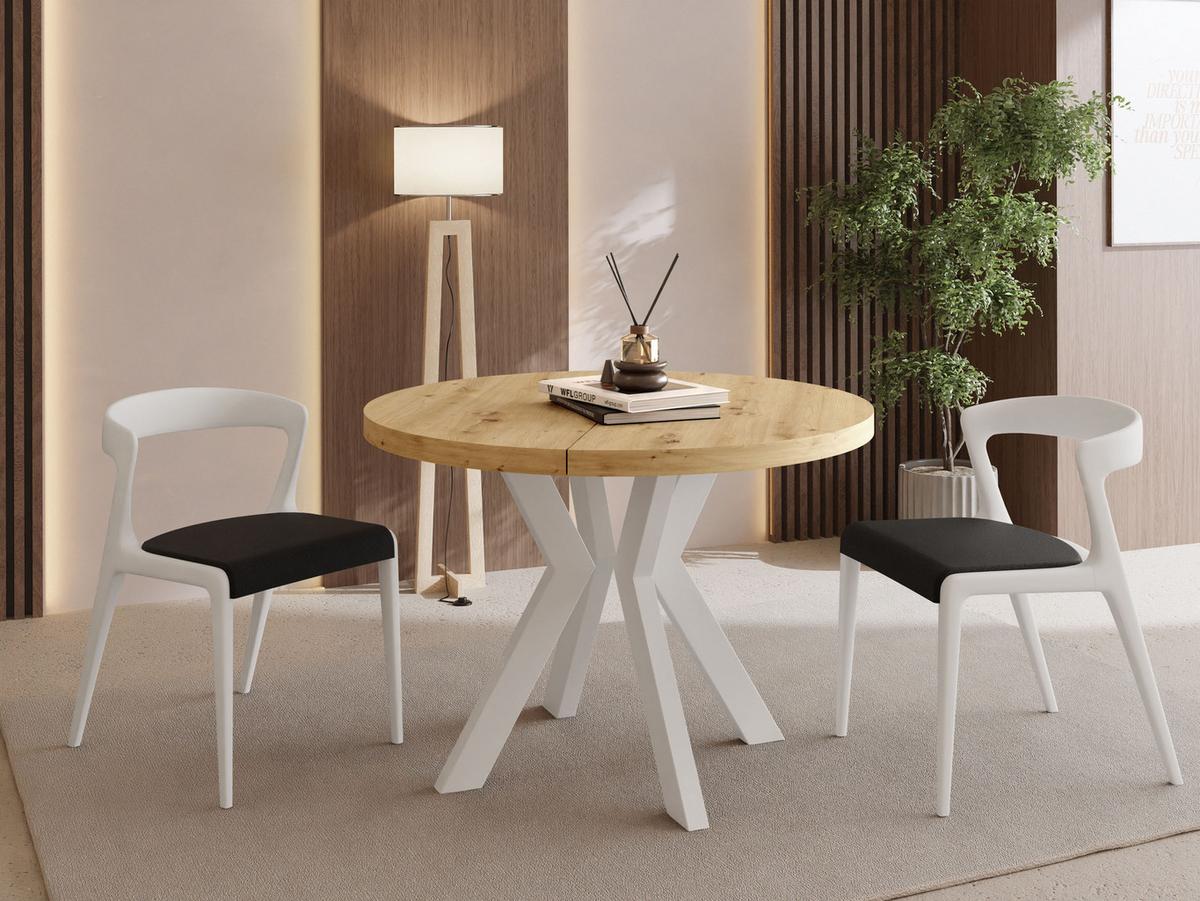 ESSTISCH Savio Weiß rund ausziehbar verlängerbar, Eiche Artisan Hellbraun 80-130/80/77 cm - Eiche Artisan/Weiß, Holz/Holzwerkstoff (80/130/77cm) - WFL GROUP