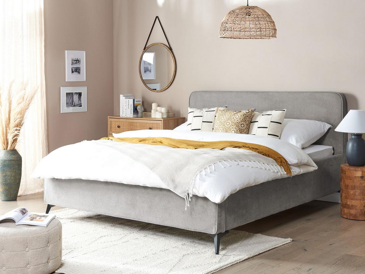 POLSTERBETT mit Lattenrost 180x200 cm Grau Valognes - Hellgrau, Textil (180/200cm) - Beliani