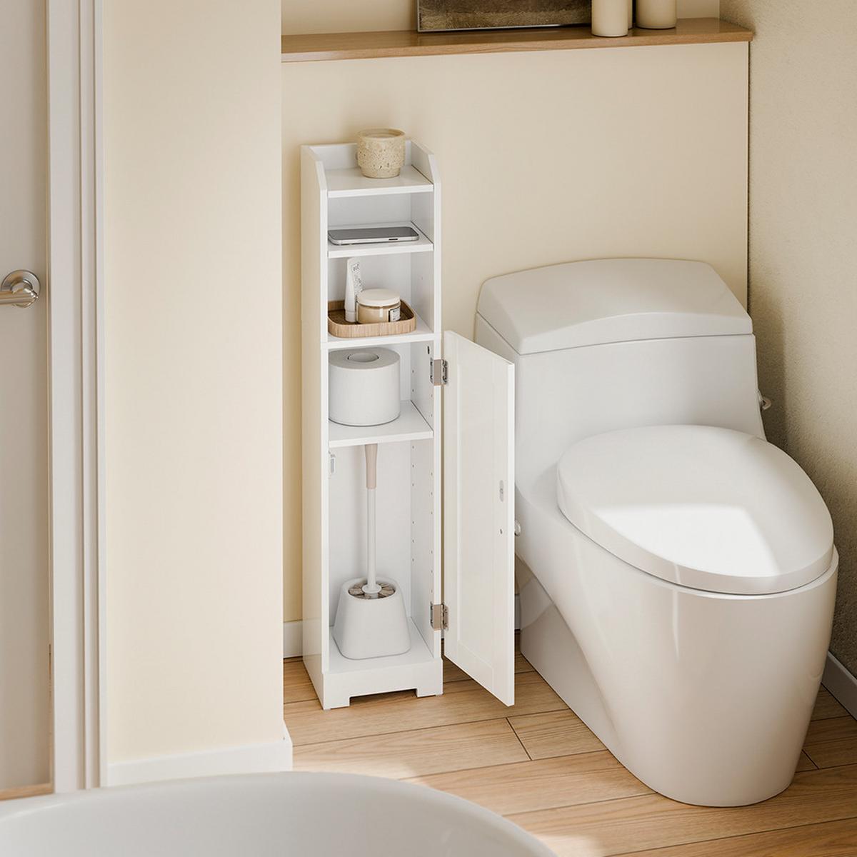 TOILETTENSCHRANK MIT TOILETTENPAPIERHALTER, 1 Tür Weiß 20x18x95cm Modern - Weiß, Holzwerkstoff (18/95/20cm) - SoBuy