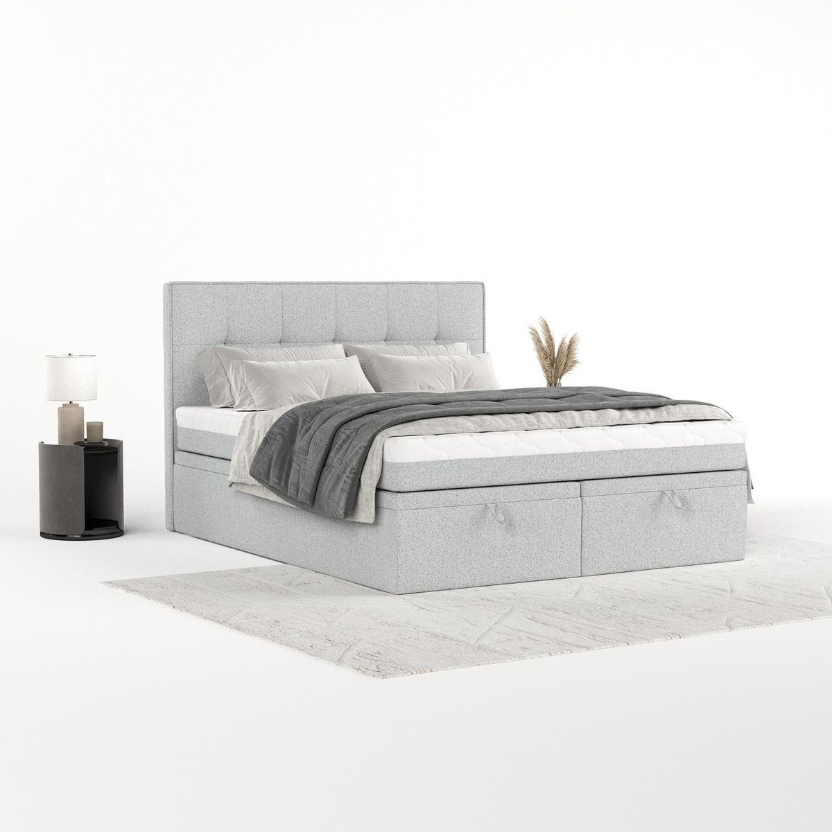 BOXBETT Arivo 140/200 cm Hellgrau im Riva Stoff - Hellgrau/Schwarz, Holz/Holzwerkstoff (140/200cm) - AltaBeds
