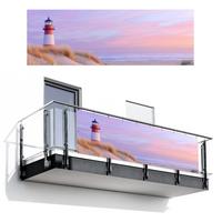 BALKON-SICHTSCHUTZ Leuchtturm - Dünen - Sonnenuntergang Windschutz 300x100 cm - Hellrosa, Kunststoff (300/100cm) - MuchoWow