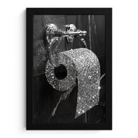 POSTER MIT RAHMEN WC - Toilettenpapier - Schwarz und weiß - Glitter Poster 20x30 cm - Silberfarben, Papier (20/30cm) - MuchoWow
