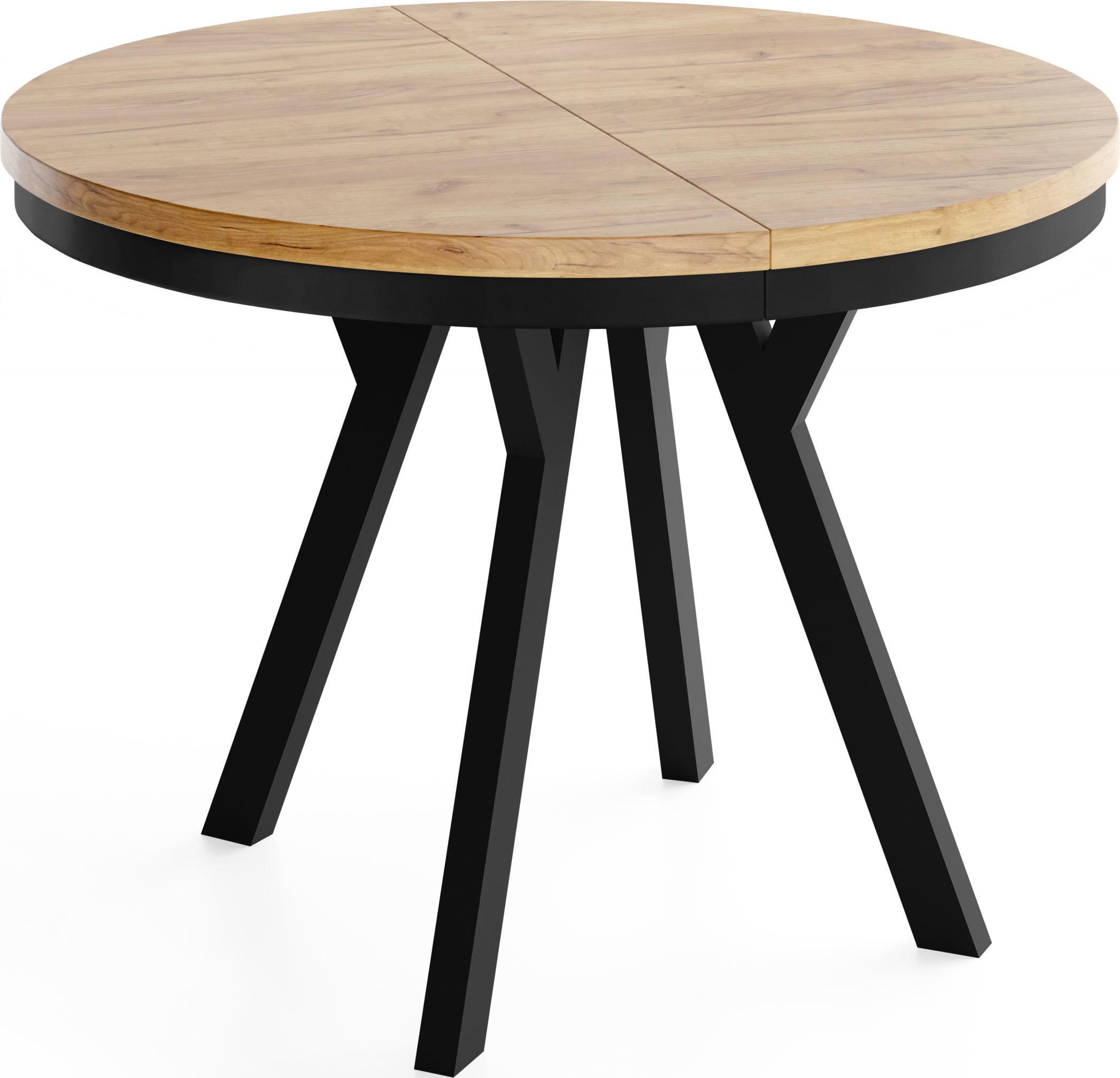 ESSTISCH Vero Neo rund ausziehbar verlängerbar, Eiche Braun 100-200/100/77 cm - Eiche Wotan/Schwarz, Holz/Holzwerkstoff (100/200/77cm) - WFL GROUP