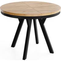 ESSTISCH Vero Neo rund ausziehbar verlängerbar, Eiche Braun 100-200/100/77 cm - Eiche Wotan/Schwarz, Holz/Holzwerkstoff (100/200/77cm) - WFL GROUP