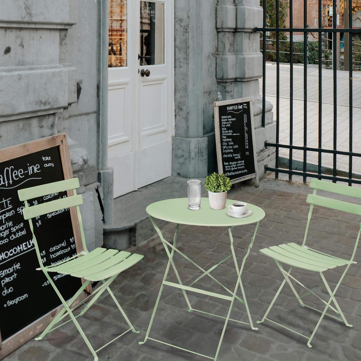 KLAPPTISCH mit Klappstühlen, Set Grün 42/81/42 - Olivgrün, Metall - RAUMHIRSCH FURNITURE