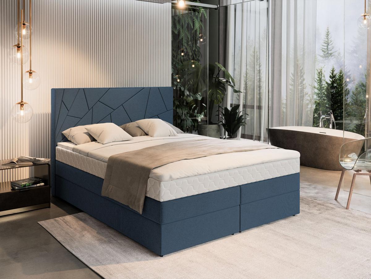 BOXBETT TRANI 180x200 cm mit Matratze und Topper - Blau - Blau, Holz (180/200cm) - MASSENO