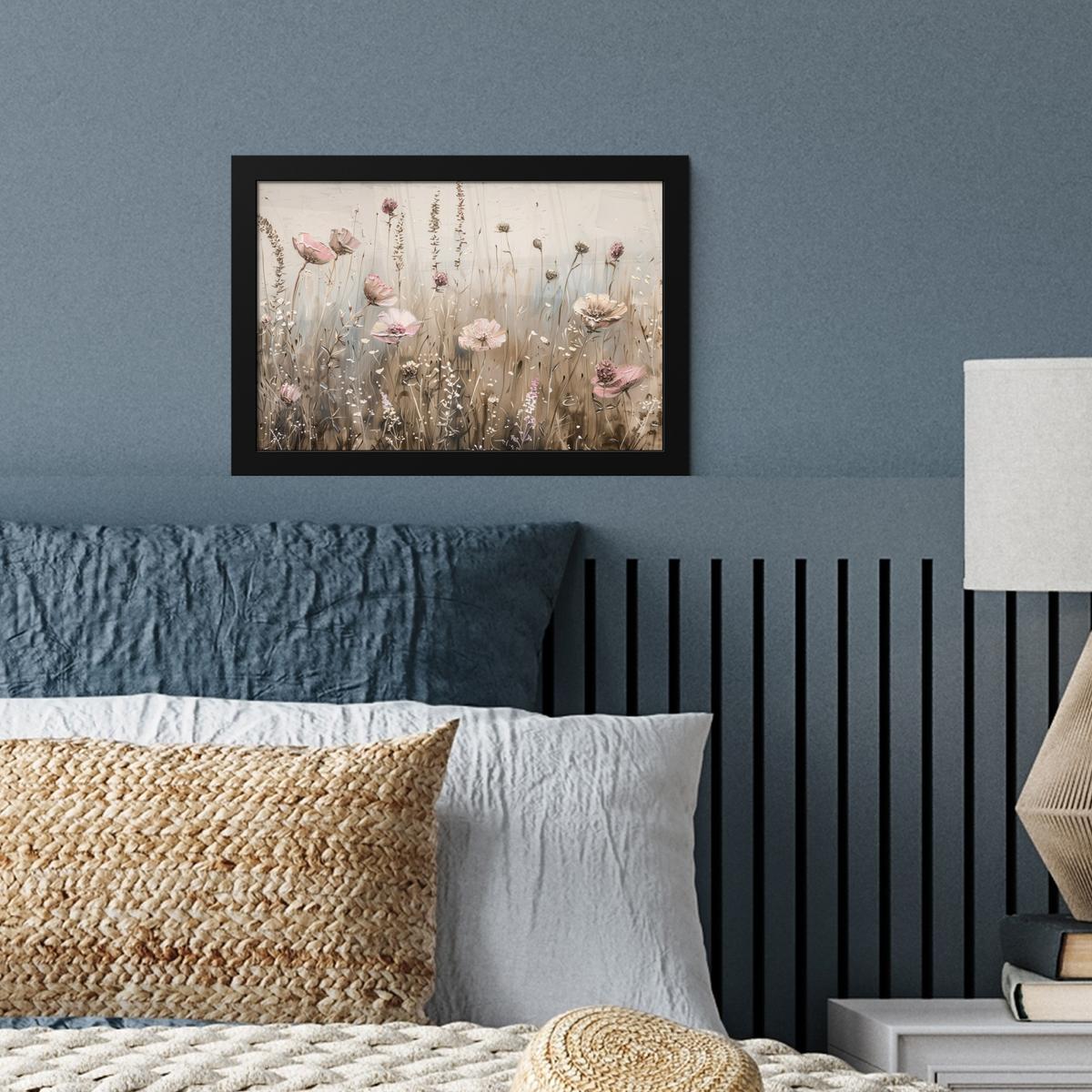 POSTER MIT RAHMENGERAHMTES BILD Blumen - Rosa - Modern - Beige 30x20 cm - Beige, Papier (30/20cm) - MuchoWow