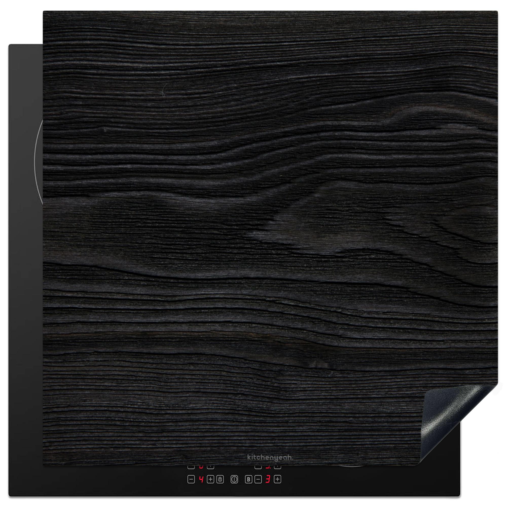 HERDABDECKPLATTE Schwarz - Holzoptik Induktionsmatte 78x78 cm - Schwarz, Kunststoff (78/78/0.2cm) - MuchoWow