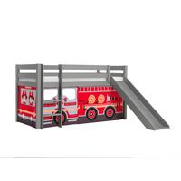 HOCHBETT mit Rutsche Karolina Massivholz Grau Textilset Feuerwehr - Grau/Dunkelrot, Holz (90/200cm) - 58aufmkessel
