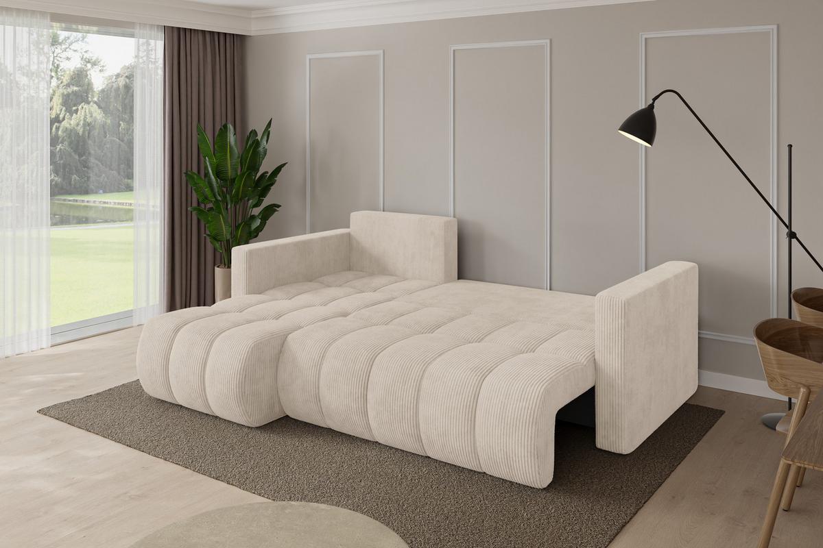 ECKSOFA mit Schlaffunktion Ottomane Links GARD-L 226x146x85 Beige Cord - Beige/Schwarz, Holzwerkstoff/Kunststoff (226/146cm) - ALTDECOR