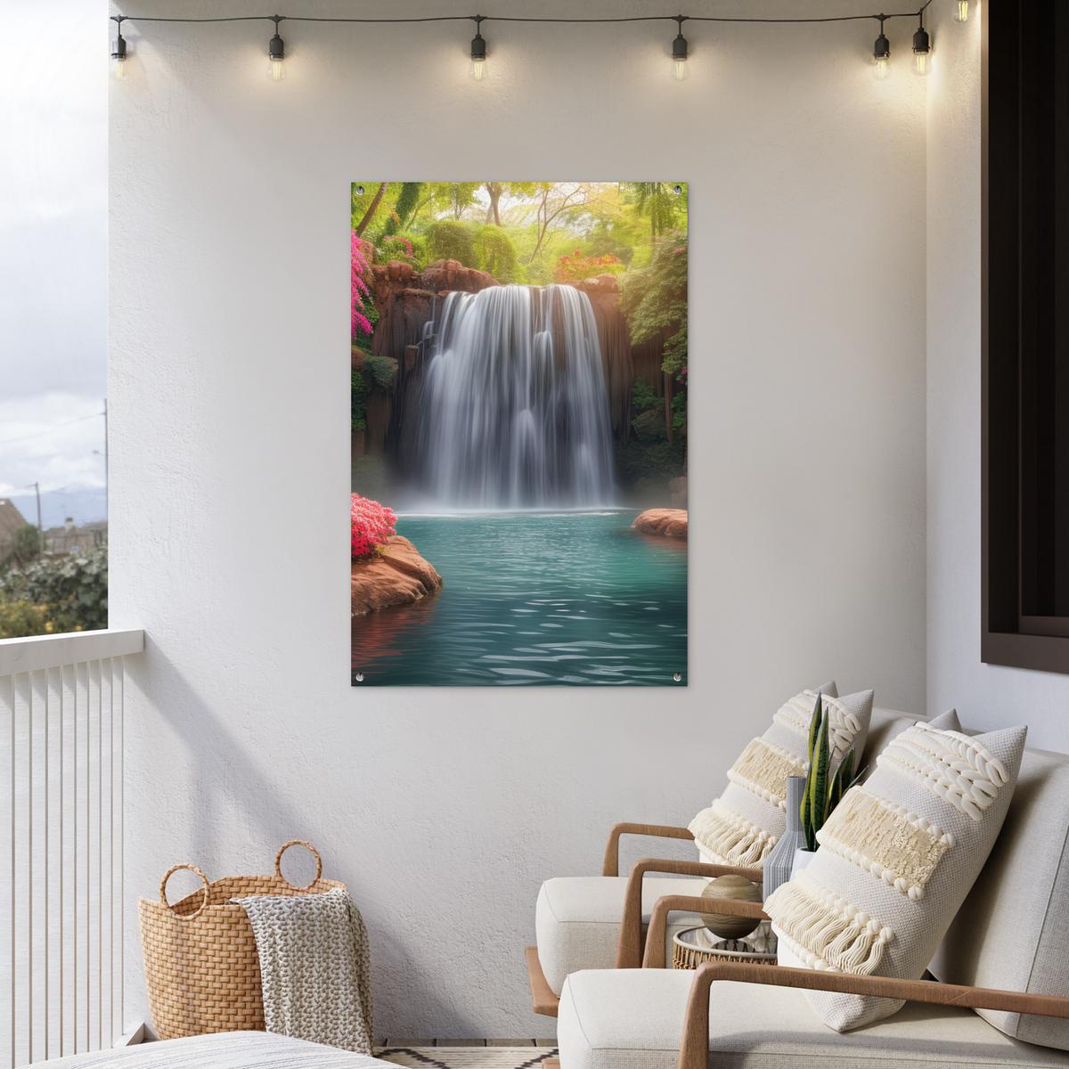 GARTENPOSTER Wasserfall - Natur - Pflanzen - Dschungel - Wasser Outdoor Bilder 80x120 cm - Grün, Kunststoff (80/120/0.2cm) - OnlyWow
