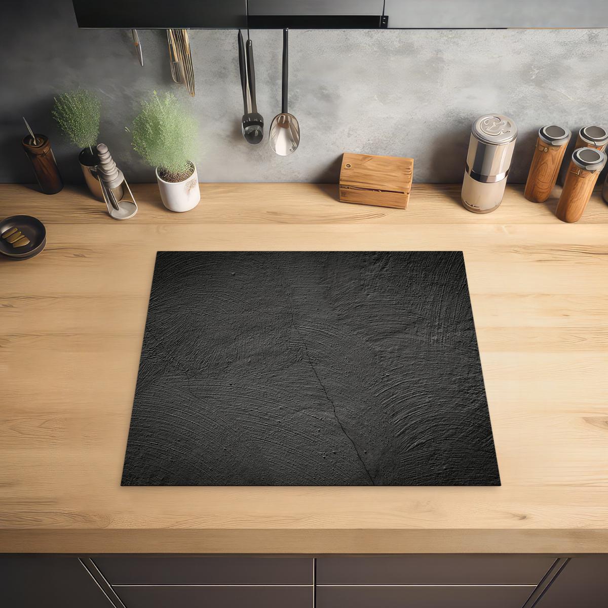 HERDABDECKPLATTE Beton - Schwarz - Industriell Abdeckung Ceranfeld 57.6x51.6 cm - Anthrazit, Kunststoff (57.6/51.6/0.2cm) - MuchoWow