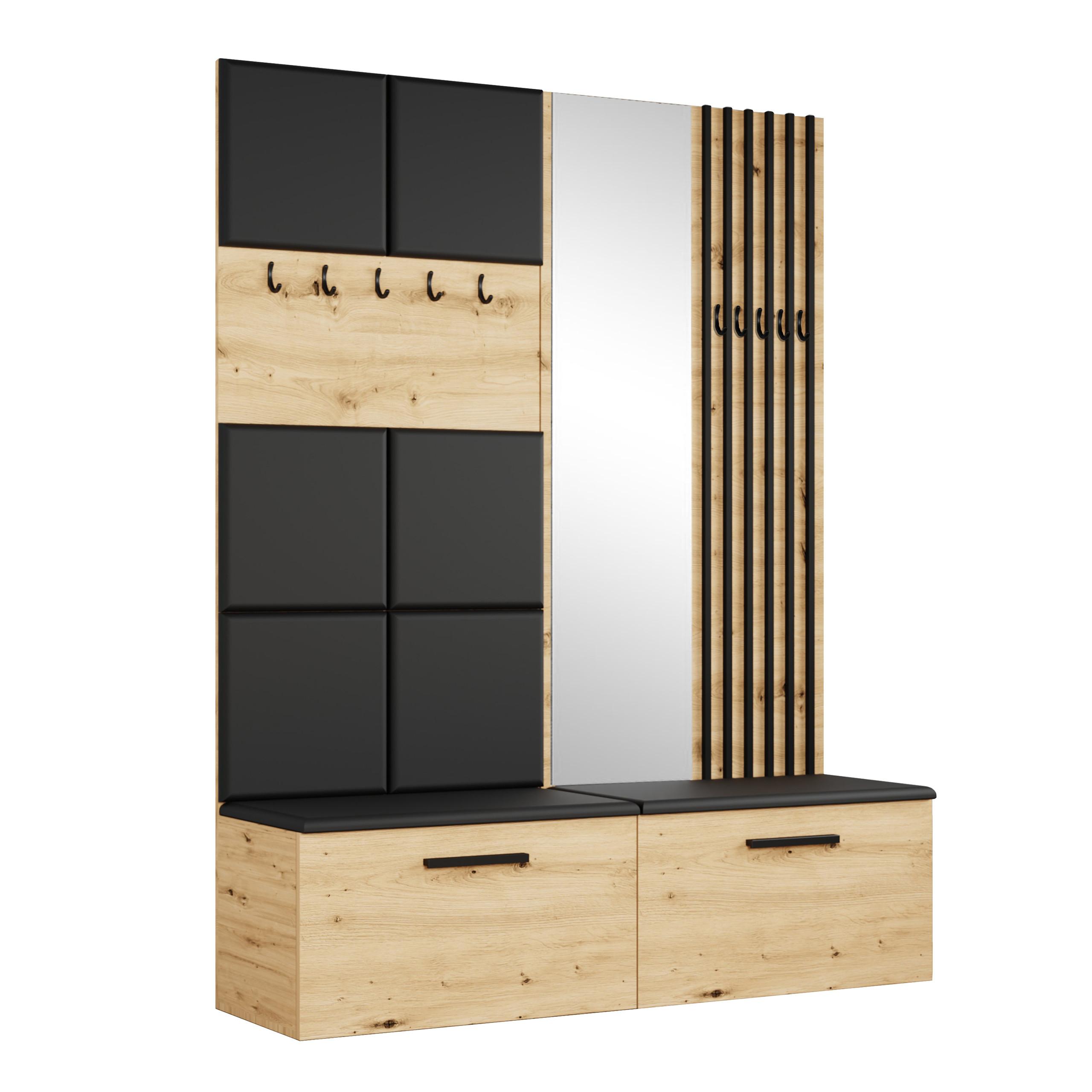 GARDEROBENSCHRANK MODULO 161,2/204/40 cm Modern Garderobe-Set Eiche Artisan - Schwarz/Eiche Artisan, Holzwerkstoff (161.2/204/40cm) - MASSENO