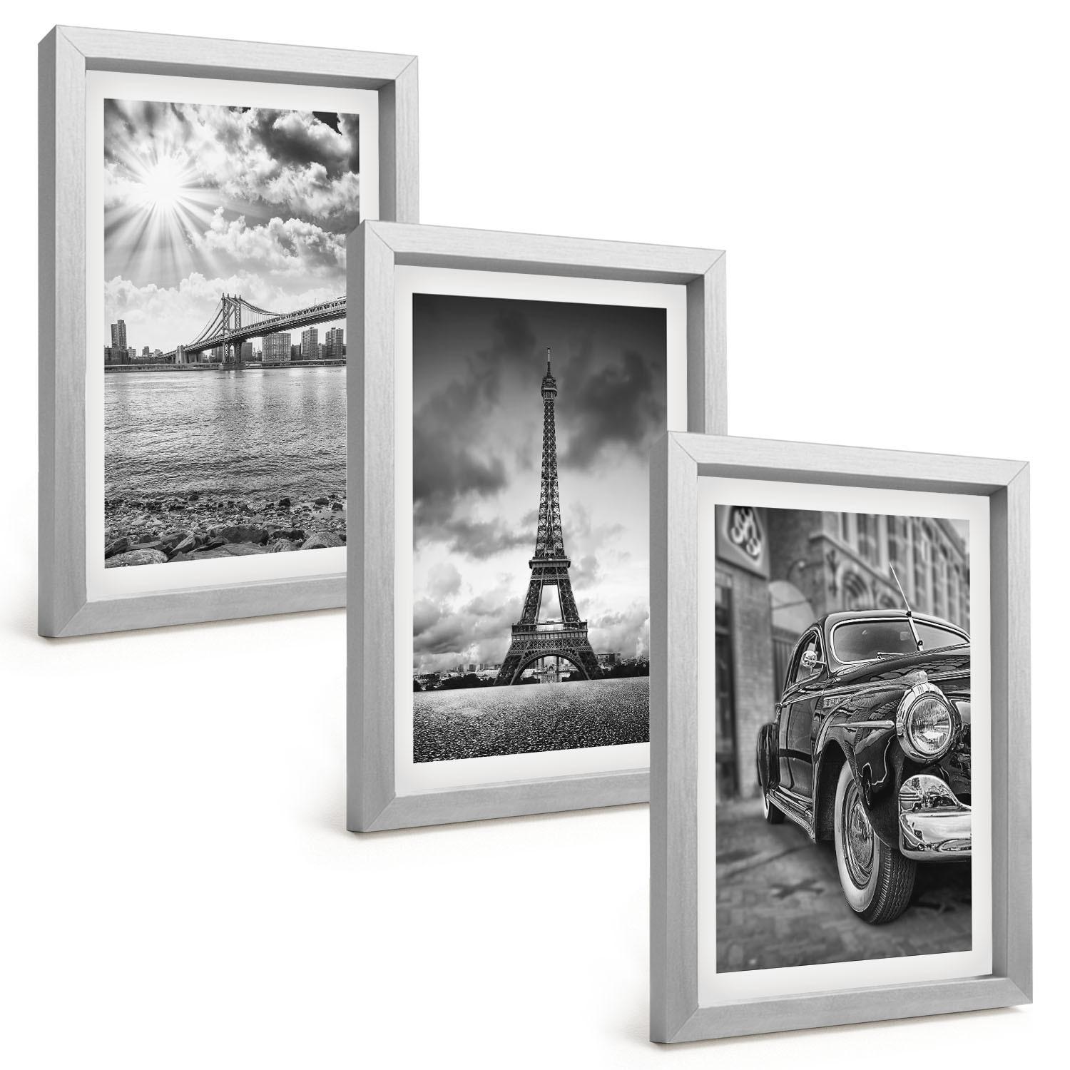 BILDER SET 3er Set - 20x30 cm Silberner Rahmen - Stadtansichten, Brücken, Eiffelturm - Silberfarben, Kunststoff (20/30cm) - TULUP