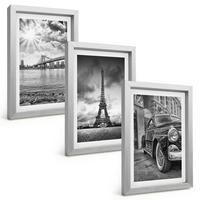 BILDER SET 3er Set - 20x30 cm Silberner Rahmen - Stadtansichten, Brücken, Eiffelturm - Silberfarben, Kunststoff (20/30cm) - TULUP