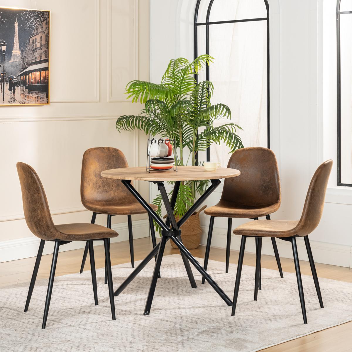 ESSZIMMER SET – 1 Tisch + 2 Stühle – Holzoptik & Wildleder - Braun, Holzwerkstoff/Metall (80/75/80cm) - Urban Meuble