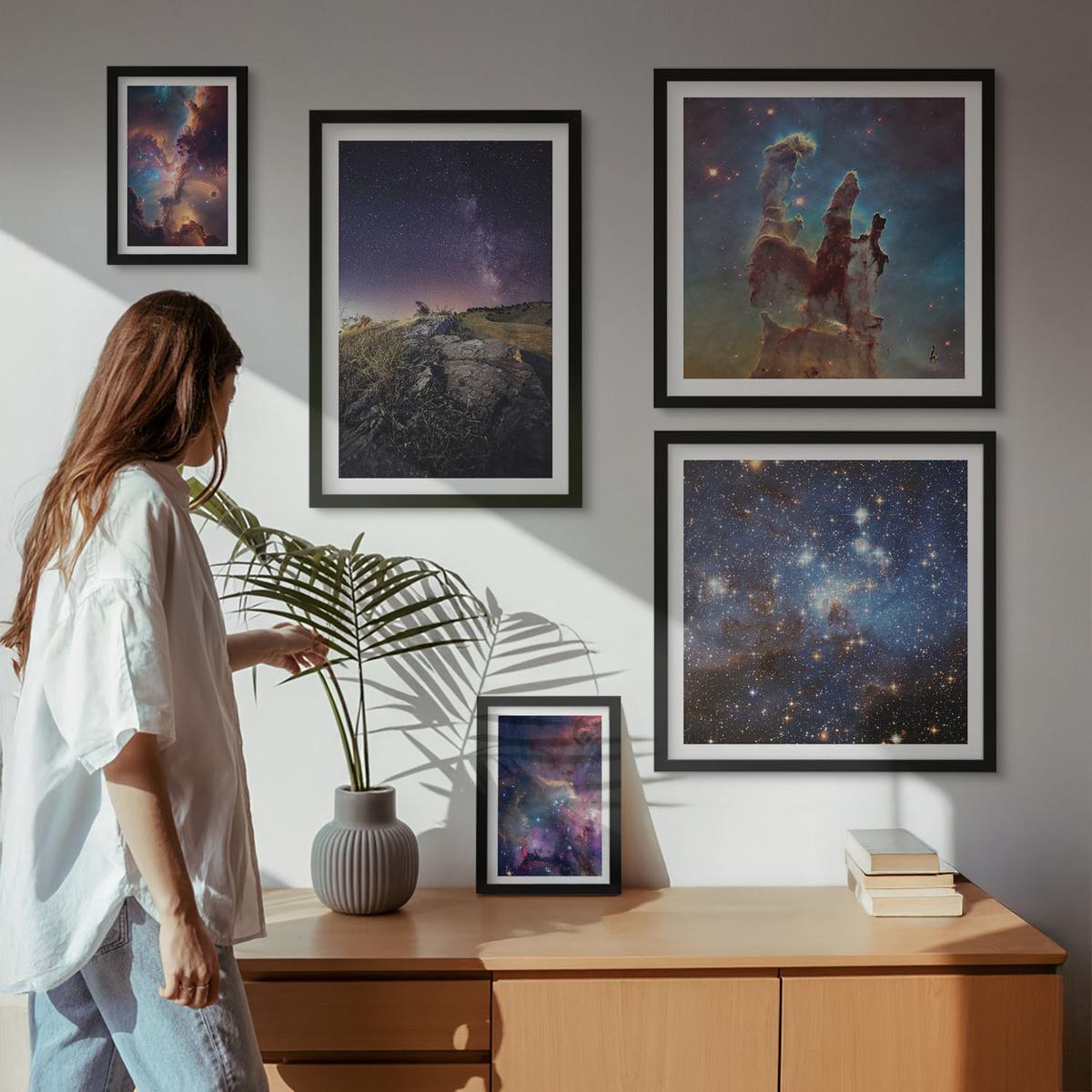 BILDER SET 5er Set - 50x50 cm & 20x30 cm & 40x60 cm Schwarzer Rahmen - Wasserfall in der Schlucht - Schwarz, Kunststoff (40/60cm) - TULUP