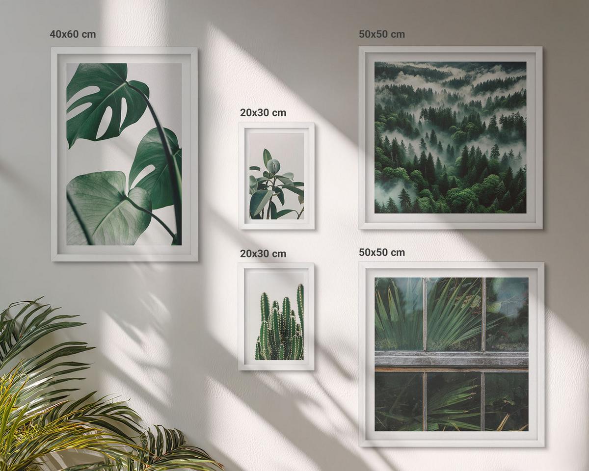 BILDER SET 5er Set - 50x50 cm & 20x30 cm & 40x60 cm Weißer Rahmen - Ästhetik tropischer Pflanzen - Weiß, Kunststoff (40/60cm) - TULUP