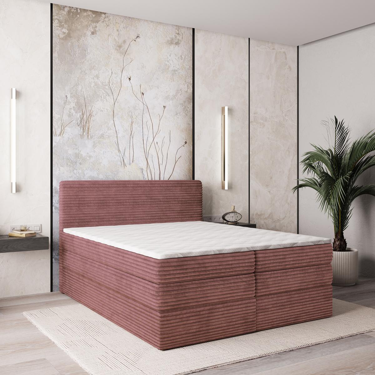 BOXSPRINGBETT LUNERA 180x200 cm mit Matratze und Topper - Rosa - Rosa, Holz (180/200cm) - MASSENO