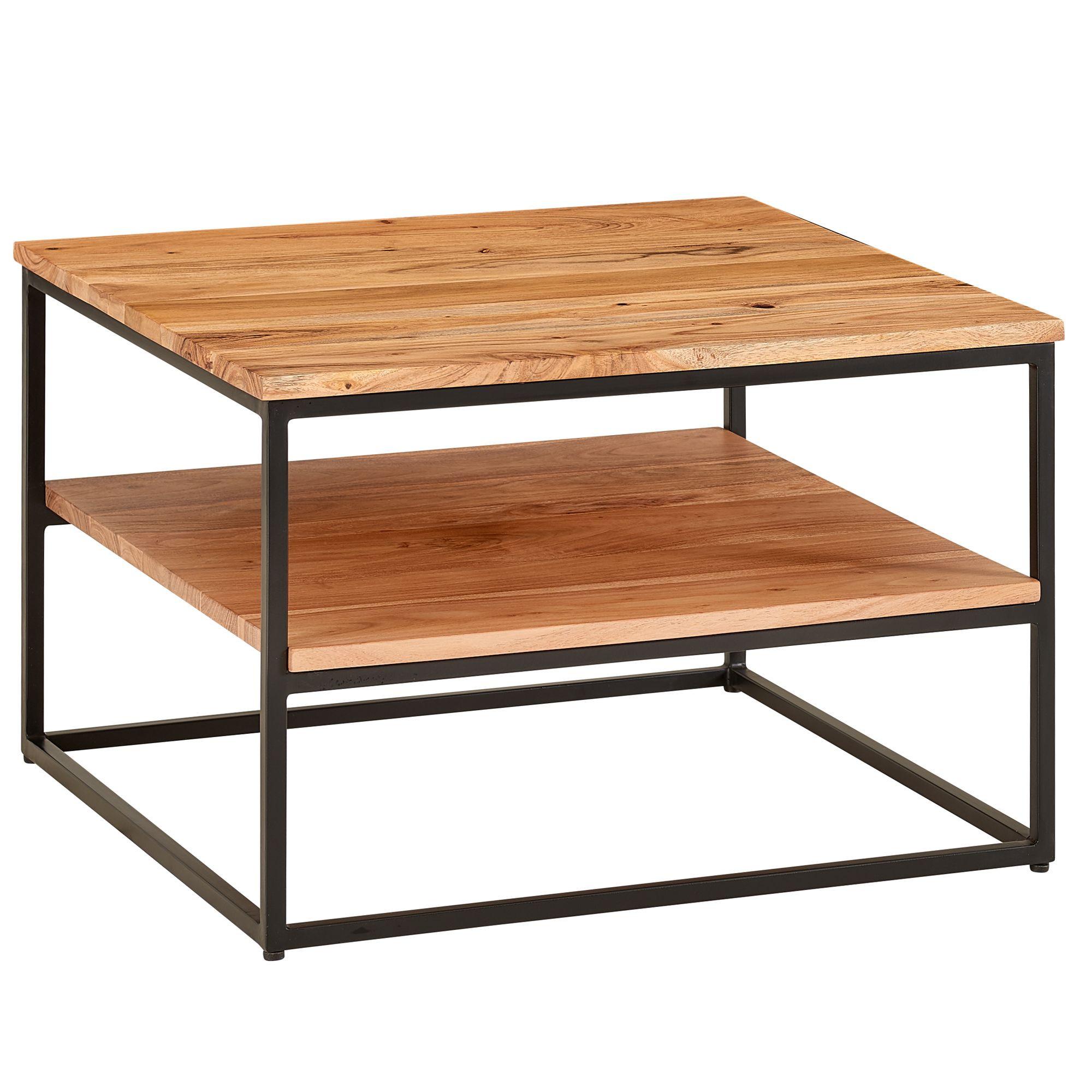 COUCHTISCH Massivholz Metall 60x60x41cm mit Stauraum Industrial Design - Schwarz/Akaziefarben, Holz/Metall (60/60/41cm) - KADIMA DESIGN
