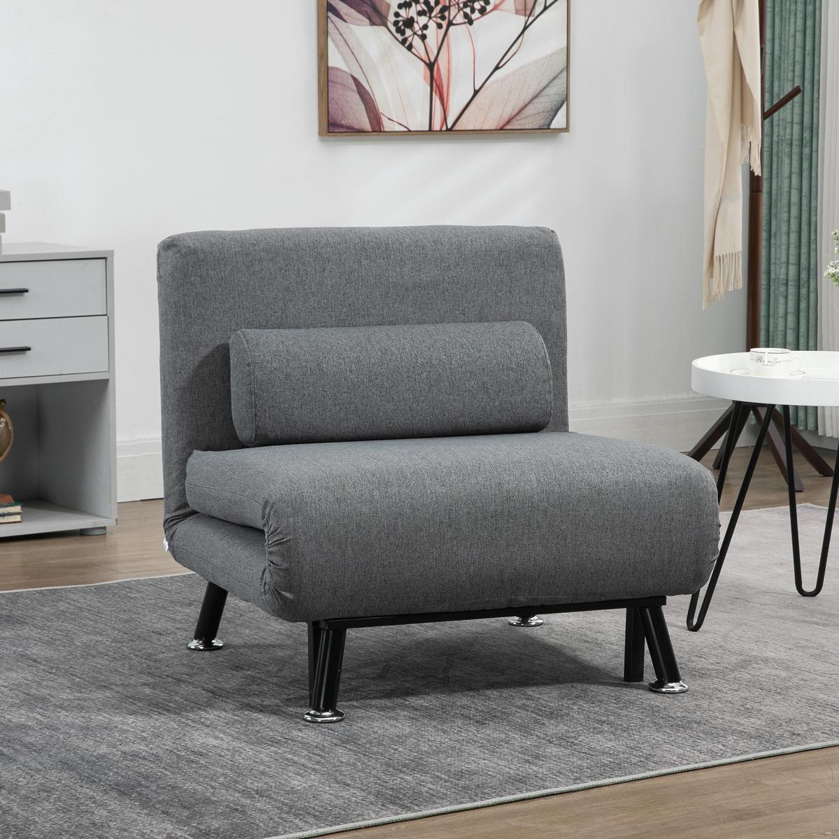 SCHLAFSESSEL Klappsessel mit Bettfunktion Schlafsofa mit Verstellbar Rückenlehne - Dunkelgrau/Anthrazit, Textil/Metall (70/75/75cm) - HOMCOM