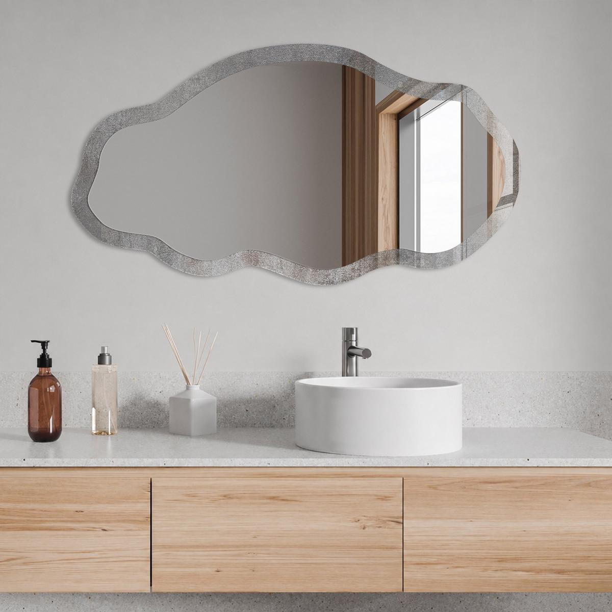 SPIEGEL 90x45 cm asymmetrisch mit Druck - Betonstruktur - Transparent, Glas (45/90/0.4cm) - TULUP