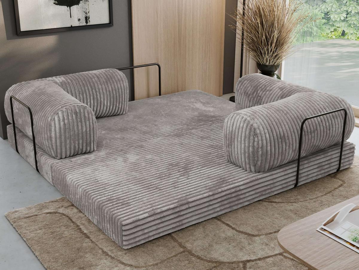 3-SITZER SOFA ORSETTO - Hellgrau Cord - Hellgrau/Schwarz, Textil/Metall (200/70/100cm) - MKS
