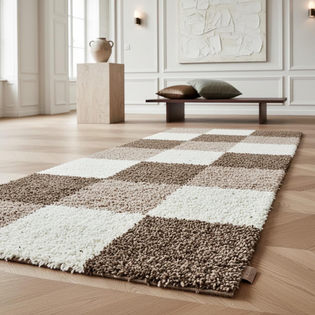 HOCHFLORTEPPICH RHEIN, kariert, Mokka, 80 x 250 cm - Braun, Textil (250/80cm) - KADIMA DESIGN