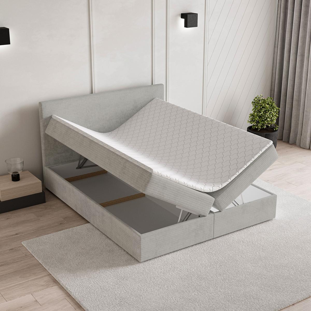 BOXBETT NIRA 180x200 cm mit Matratze und Topper - Hellgrau - Hellgrau, Holz (180/200cm) - MASSENO