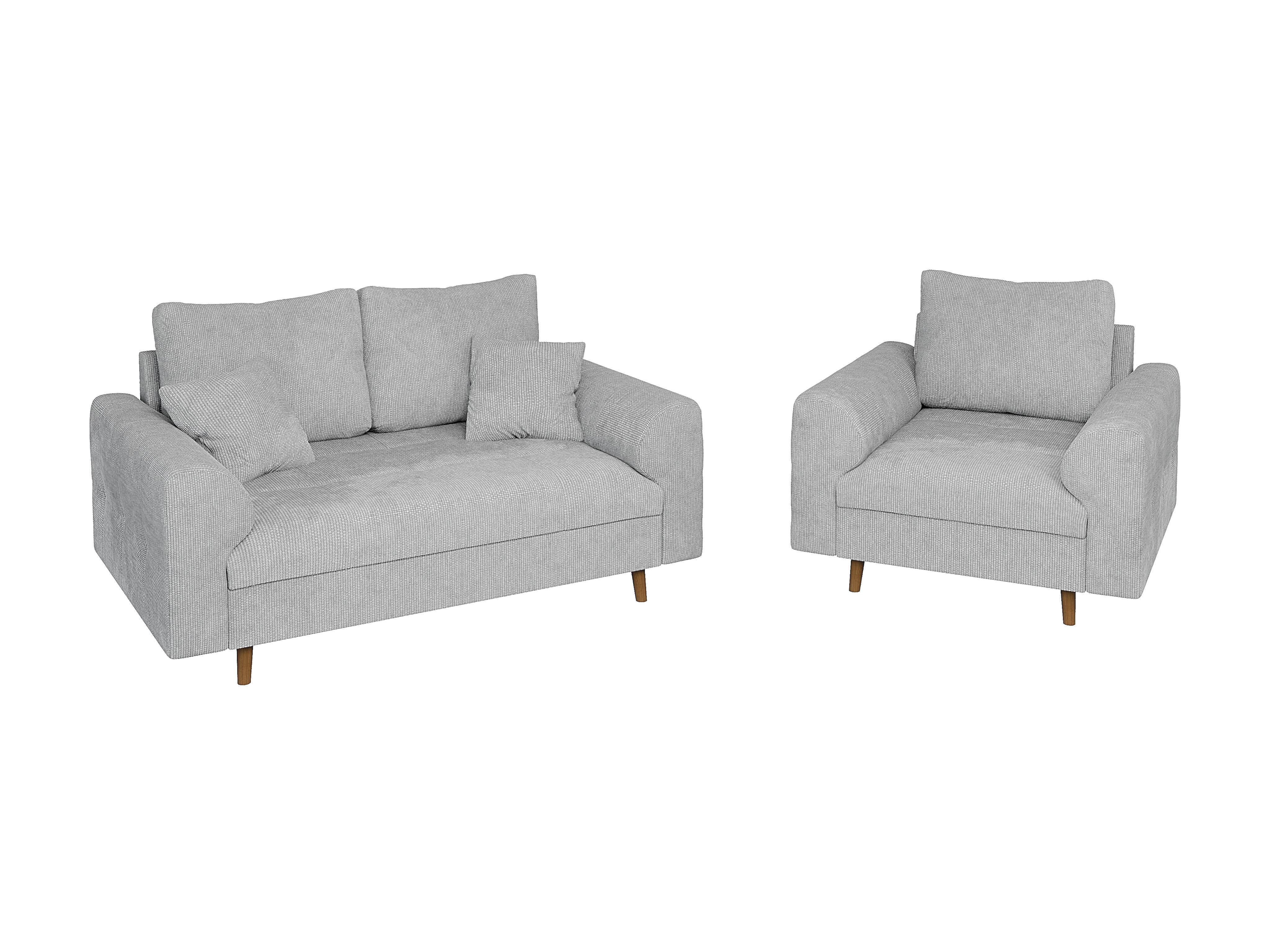 SITZGARNITUR 2+1 Sigurd Hellgrau Chenille - Hellgrau/Braun, Holz/Textil (150/81/93cm) - S-Style