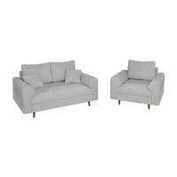 SITZGARNITUR 2+1 Sigurd Hellgrau Chenille - Hellgrau/Braun, Holz/Textil (150/81/93cm) - S-Style
